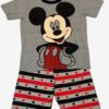 Mickey Mouse Grey & Red Stripes Tee & Shorts Pajama Set